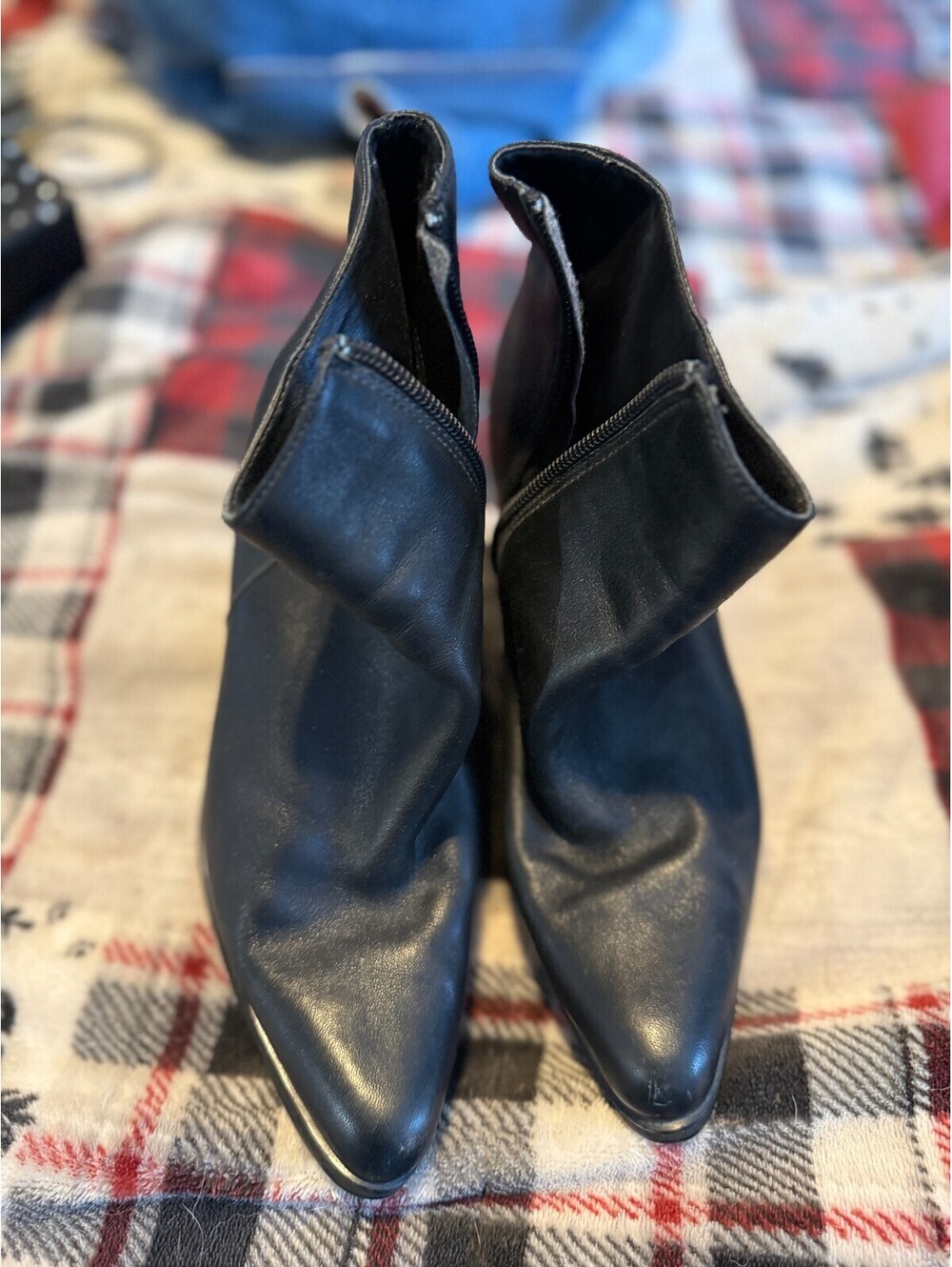 Vintage Jennifer Moore Black Leather Ankle Boots Pointed Toe Side Zip Booties 7